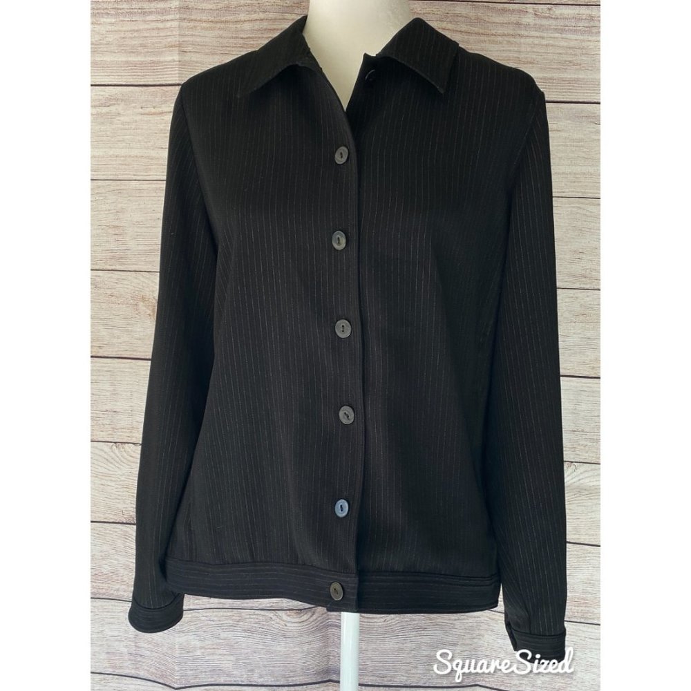 Vintage Laura Ashley Pinstripe Shacket Blazer Thick Button Down Shirt L/XL